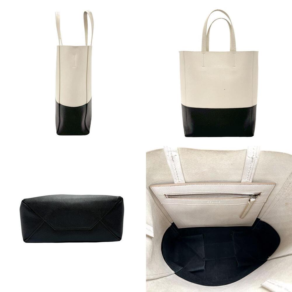 Celine Cabas Leather Shoulder Bag White Black - Picture 2 of 4